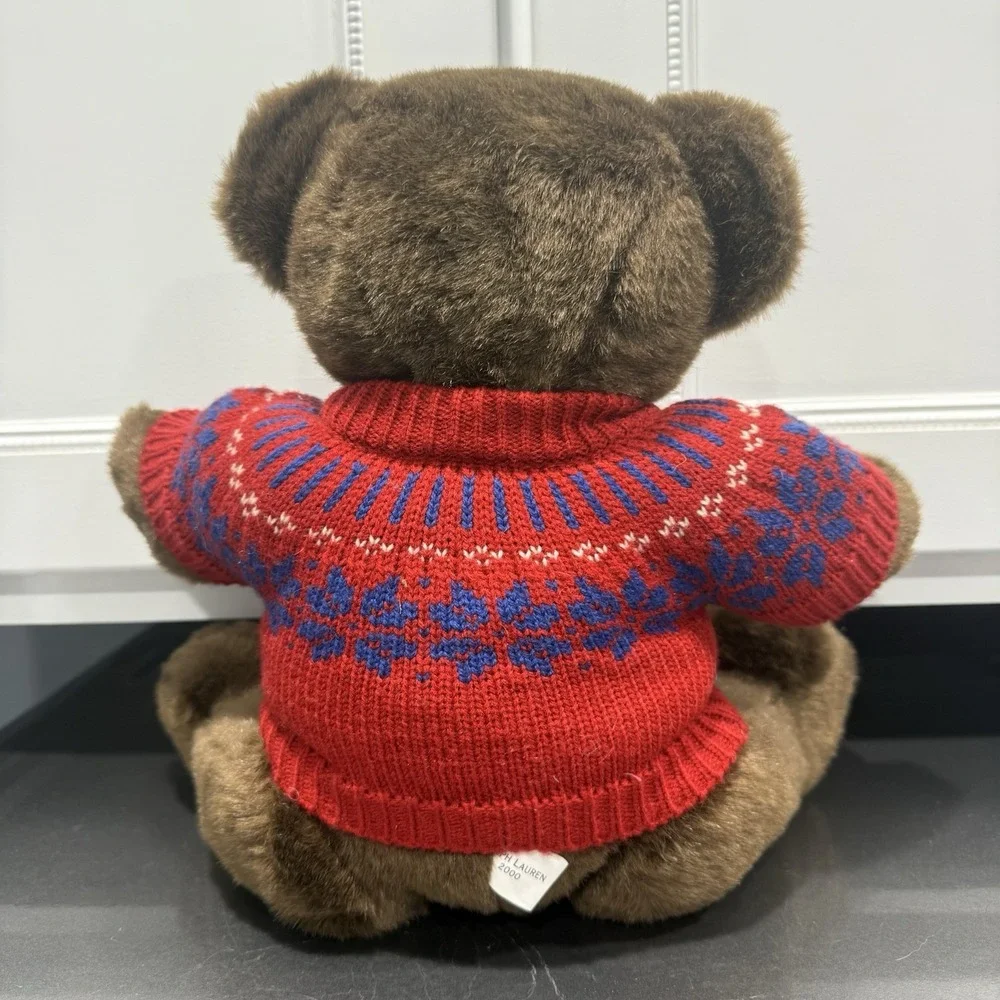 Vtg. Polo Ralph Lauren Brown Plush Teddy Bear 15in. Red Fair Isle Sweater 2000